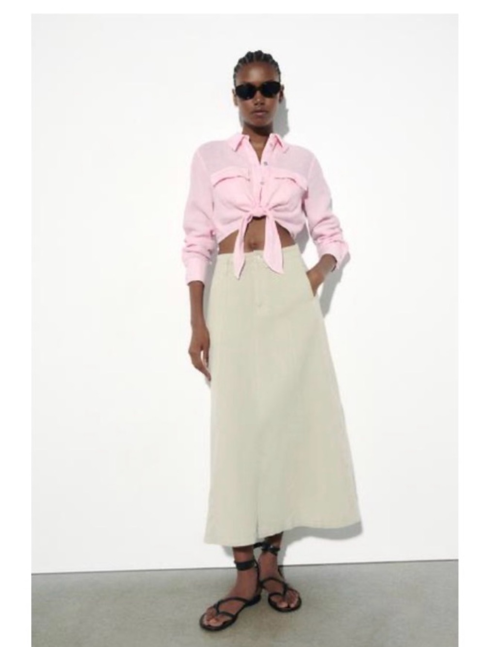 Zara Light Pink Linen Button-Front Bodysuit Shirt